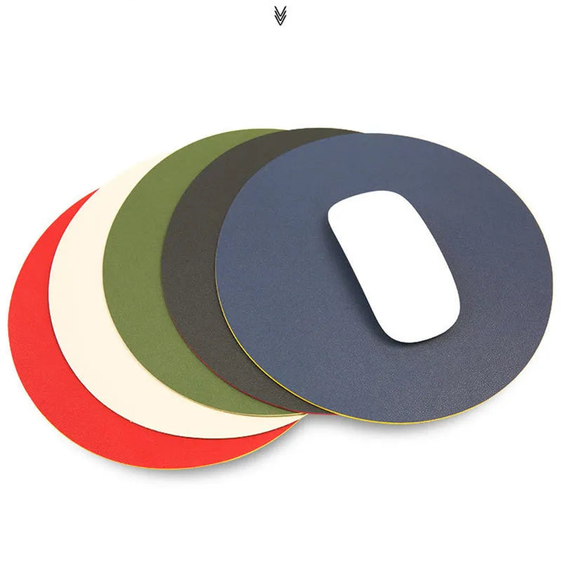 20cm round double-sided mouse pad with waterproof leather surface and anti-slip backing