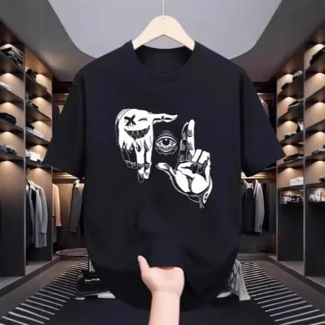 Men's cartoon pattern short sleeve t-shirt in mesh fabric available in multiple sizes