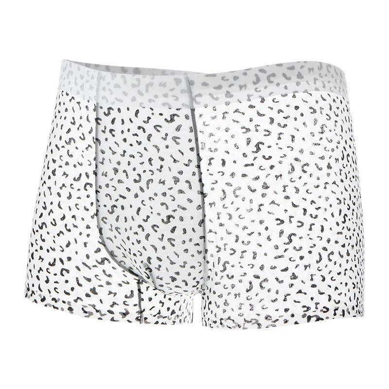 Men's ice silk boxer shorts with camouflage pattern in black leopard print design