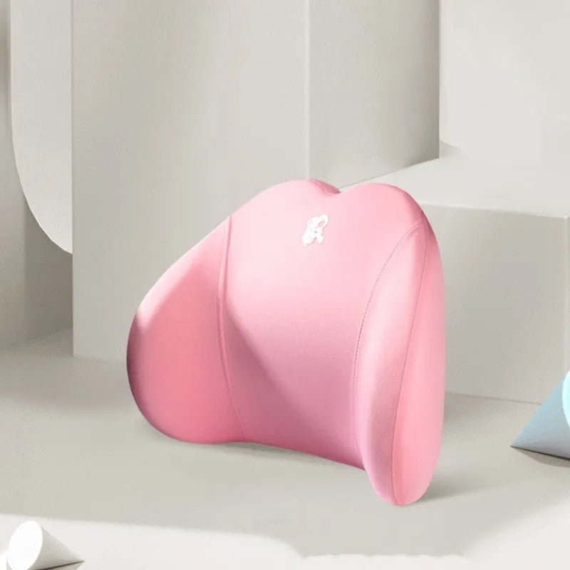 Heart-shaped car pillow set in various colours for lumbar and headrest support.