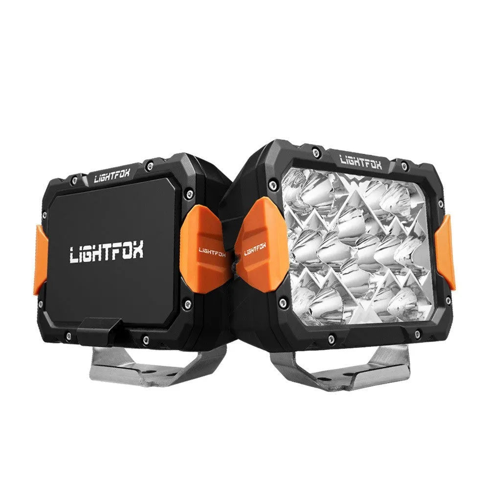 A pair of black aluminium LED front bumper lights for universal fit on trucks and 4x4s.