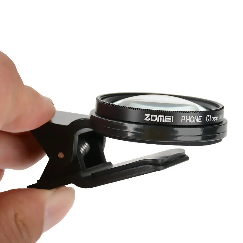 Smartphone macro close-up lens with 37mm diameter aluminum alloy frame and clip attachment
