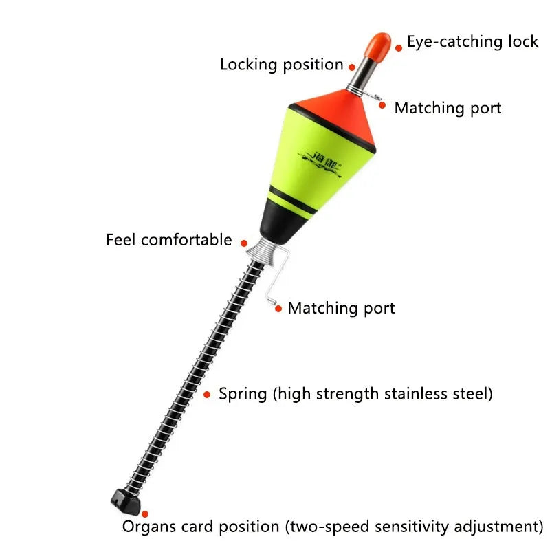 Automatic fishing float with nano EVA body and fluorescent multilayer coating, 39 cm long and 3.8 cm wide