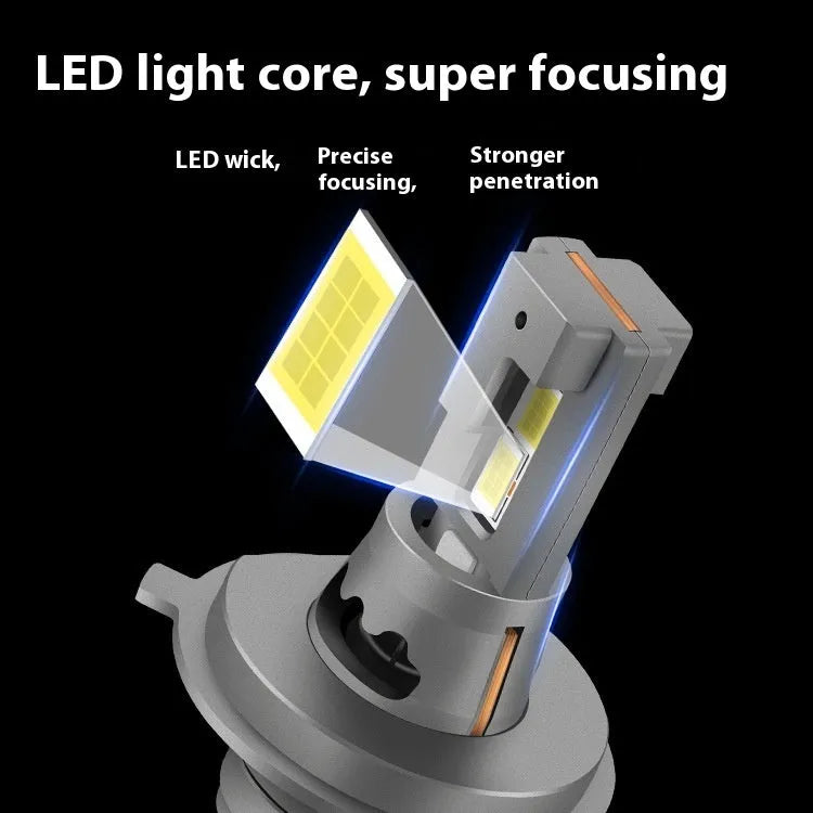 H4 LED car headlight bulb with fan cooling and aluminium housing, white light, IP65 waterproof