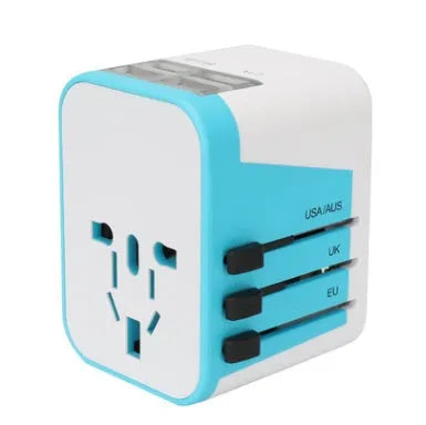 Universal travel adapter 8A 2000W in black, compact 54x68x51mm for over 180 countries