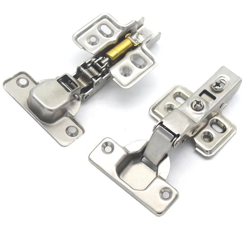 Nickel plated cold rolled steel hydraulic damping hinge for cabinet doors in three bend types.