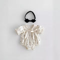 Girls' light beige polka dot jumpsuit with matching headband, Korean style, cotton, baby romper size 66-100cm