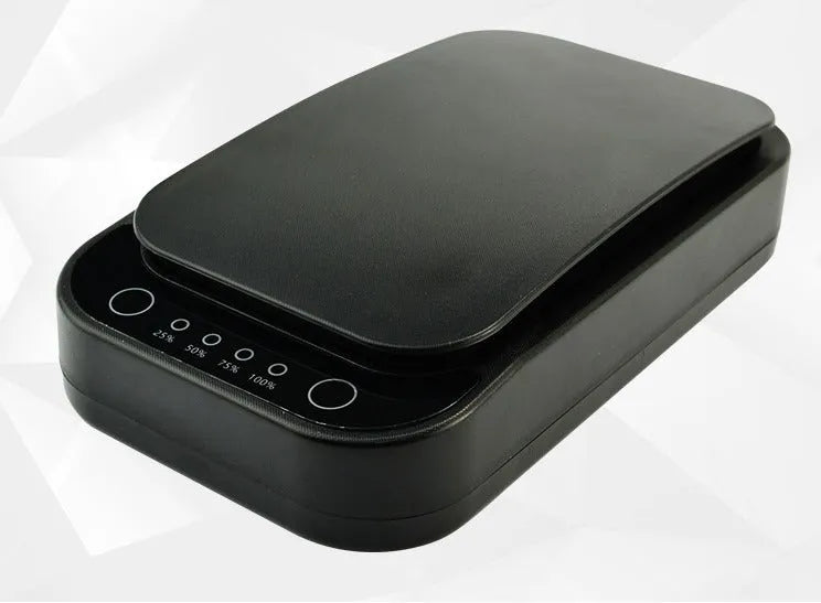 Blue and white portable UV disinfection box for mobile phones with aromatherapy function.