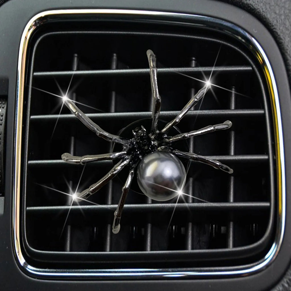 Metal spider car vent perfume clip in black or silver with metal holder