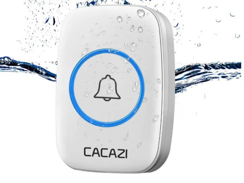 Wireless doorbell kit with plug-in receiver and push button, showing white and black colour options.