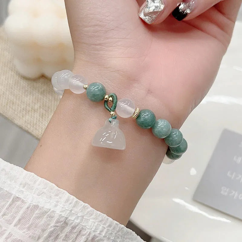 Women's retro Chinese style agate lotus seedpod bracelet with manual craftsmanship and Burma jade material