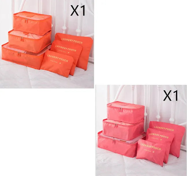 6 PCS travel storage bag set in polyester with handbag shape, multiple colour options for clothes and cosmetic organisation