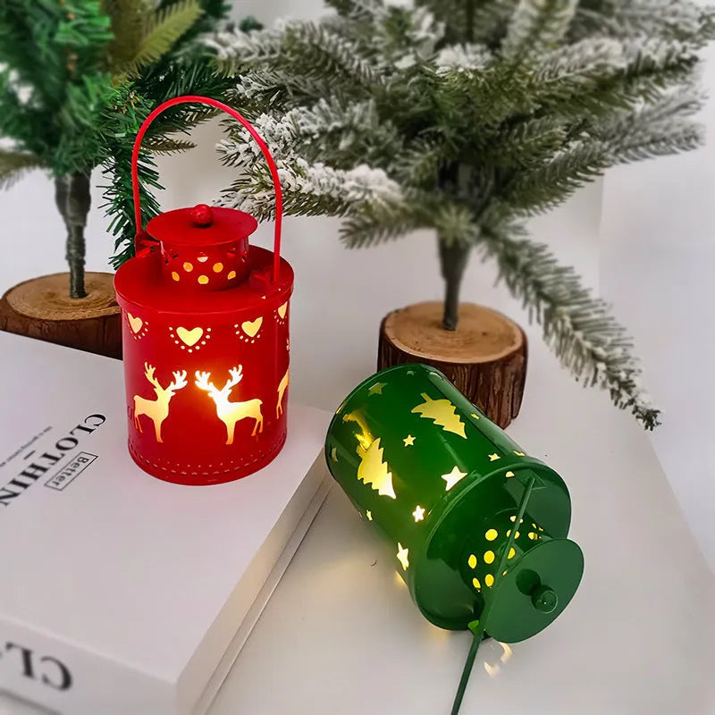 Wrought iron LED Christmas candle lantern with flickering lights in green, white, or red colour options