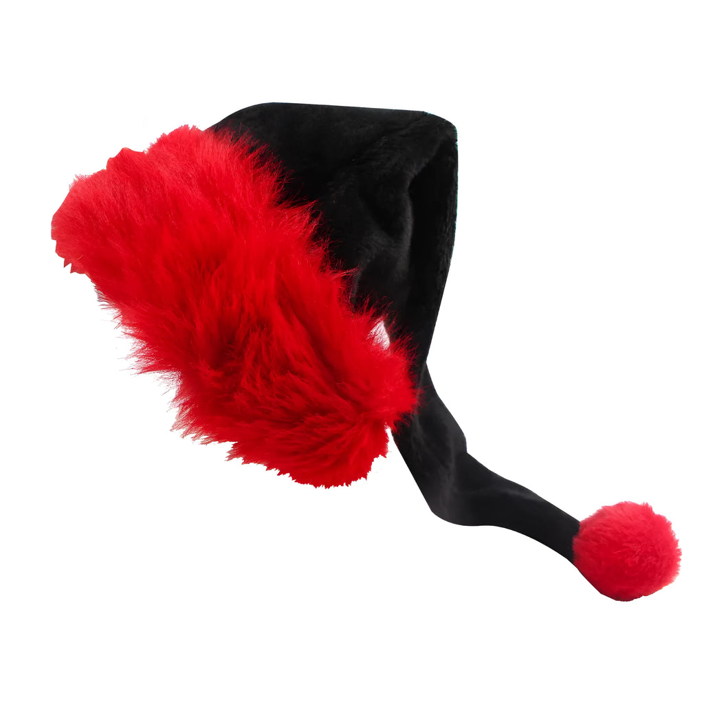 Thickened plush Christmas hat with traditional European styling in red and black colour combination