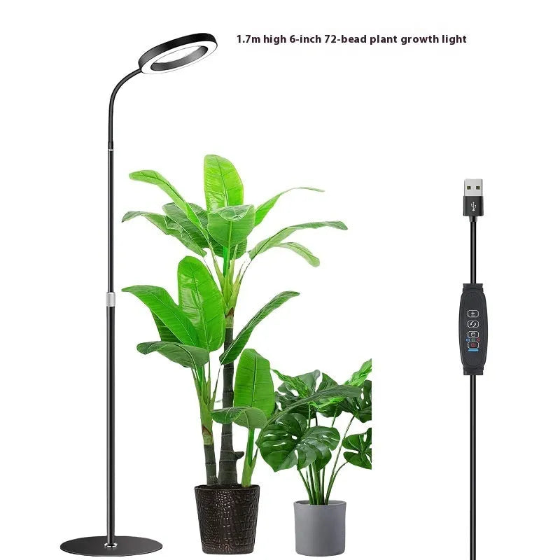 6-inch angel ring LED plant grow light on retractable floor stand with adjustable 160cm holder