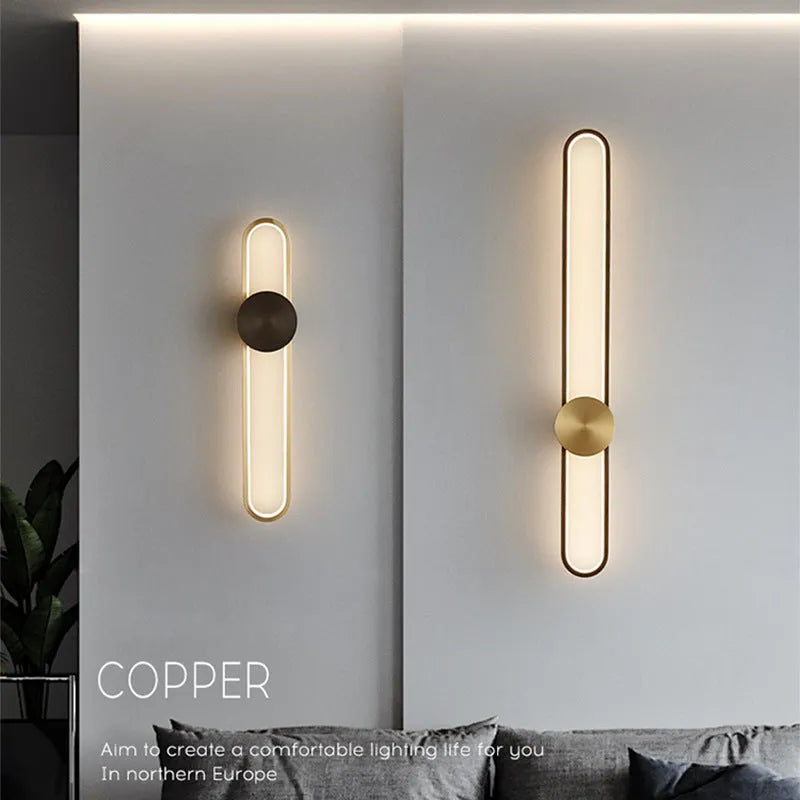 Modern round iron wall lamp with black or gold frame, 60cm diameter, emitting warm LED light