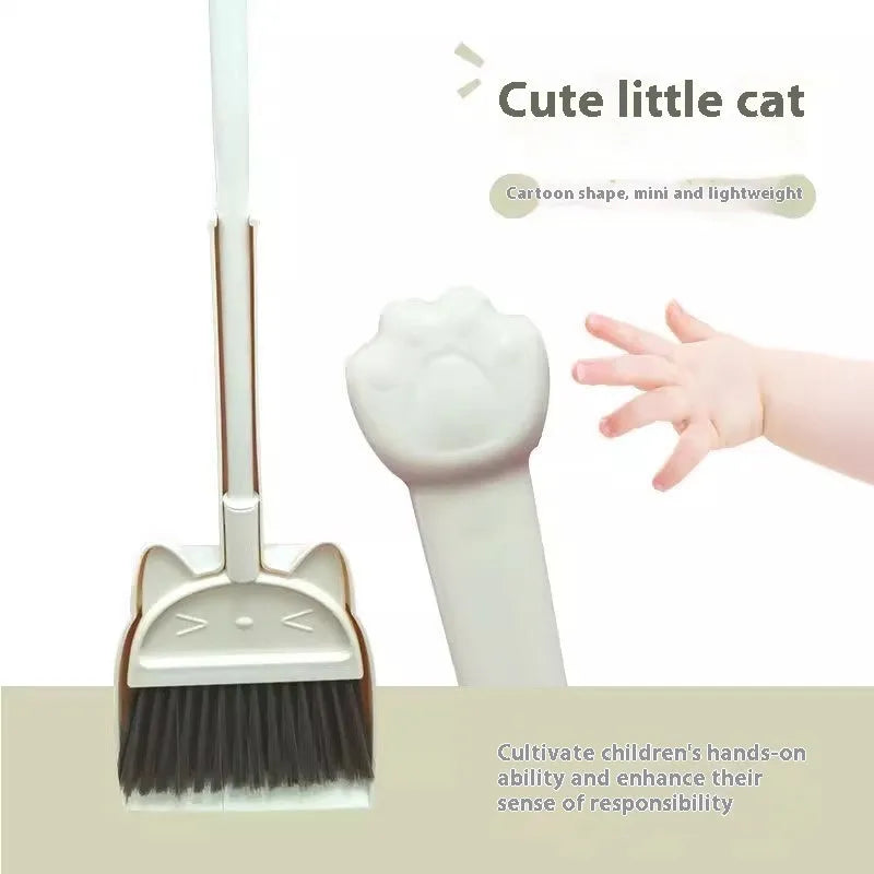 Purple broom and dustpan set with rotating brush holder on plastic construction