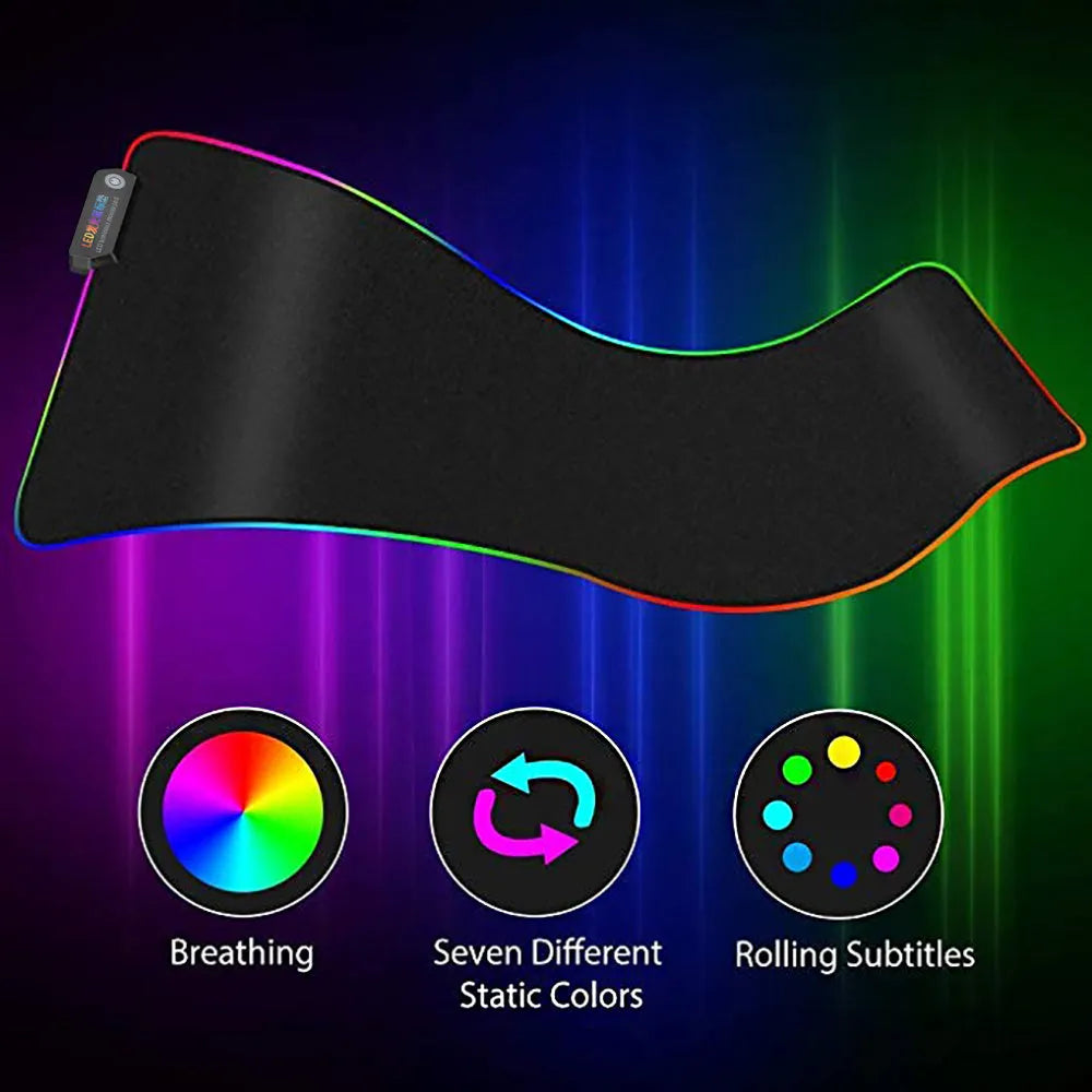 LED super large shiny mouse pad with 11 lighting modes, size 780x300x4mm, black surface with multi-colour backlight