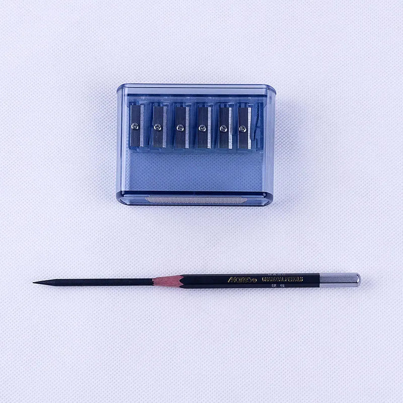 LK06 black and silver six-hole manual pencil sharpener with visible metal blade