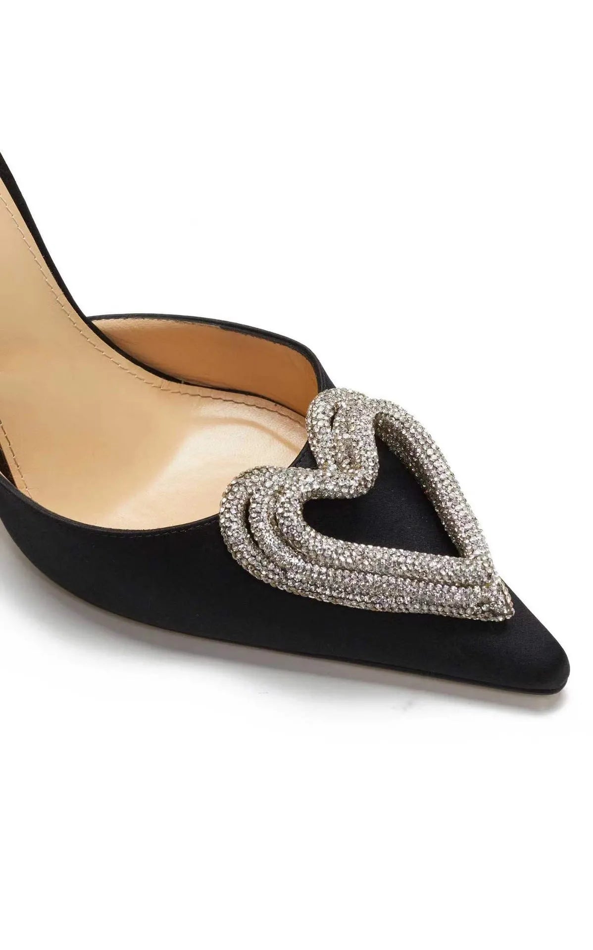 Women's pink sandals with heart rhinestone decoration, satin upper and cross-strap design