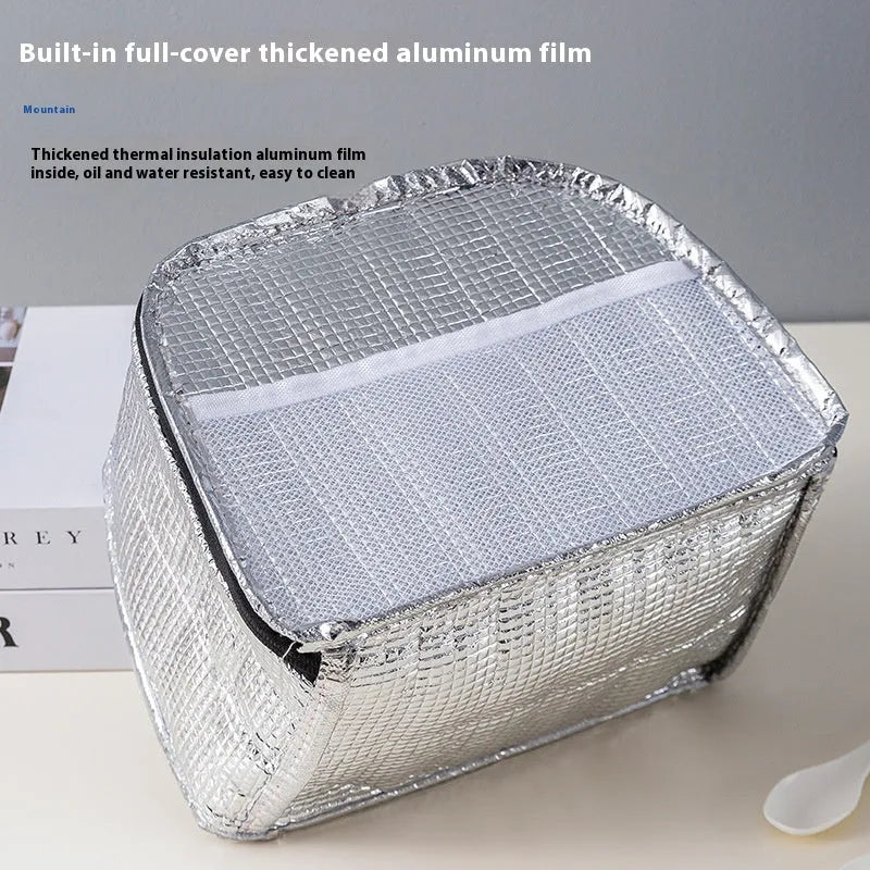 Large insulated lunch bag in textured cloth, shown in purple colour.