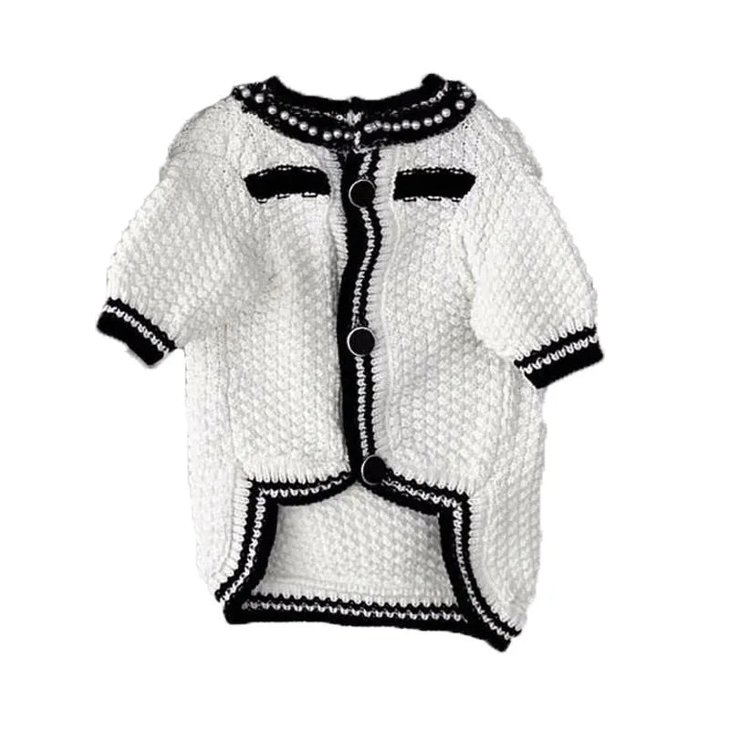 Korean style pearl collar sweater for small dogs in white and black colour options