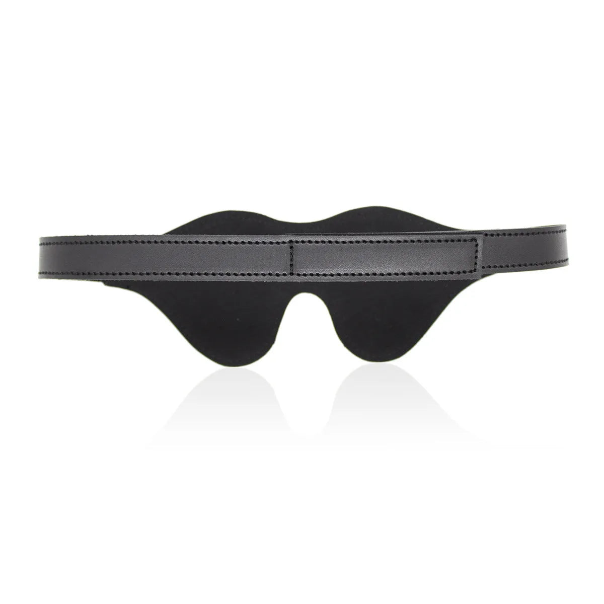 Women's leather eye mask with velcro fastening showing three-dimensional contour design in multiple colour options