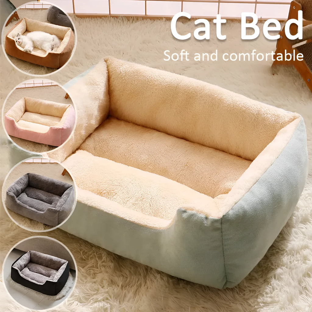 Soft plush pet bed cushion for cats and dogs shown in available colours.