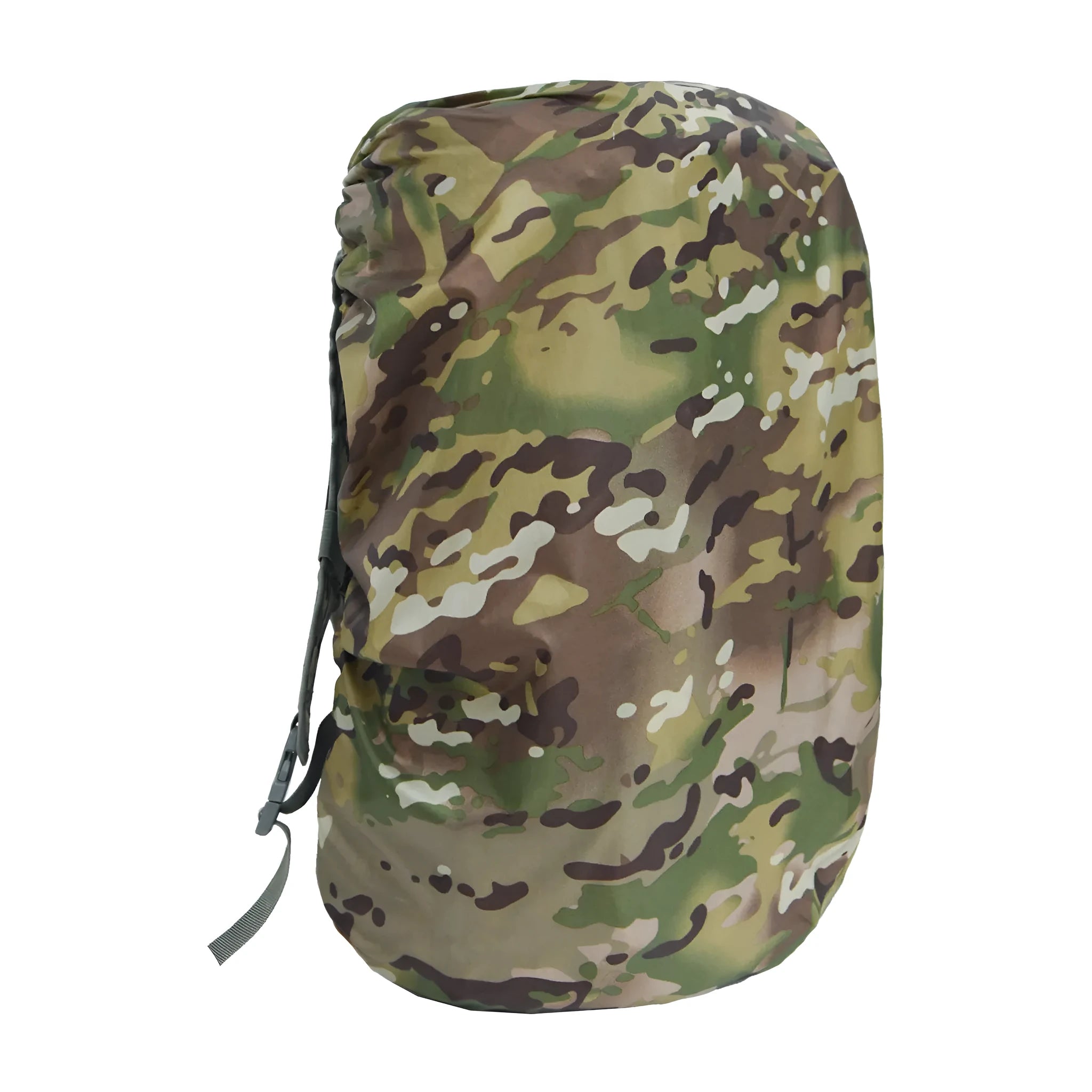 80-litre capacity backpack rain cover in Army Green colour laid flat.