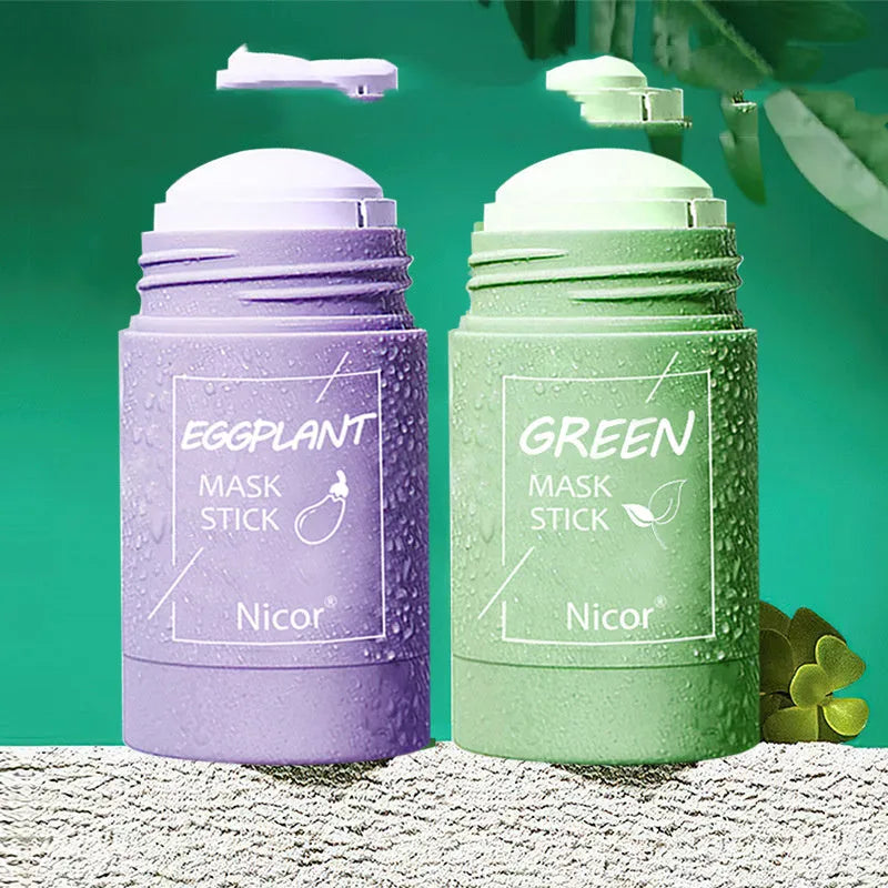 Green tea and eggplant solid clay stick face mask for oil control and anti-acne skincare