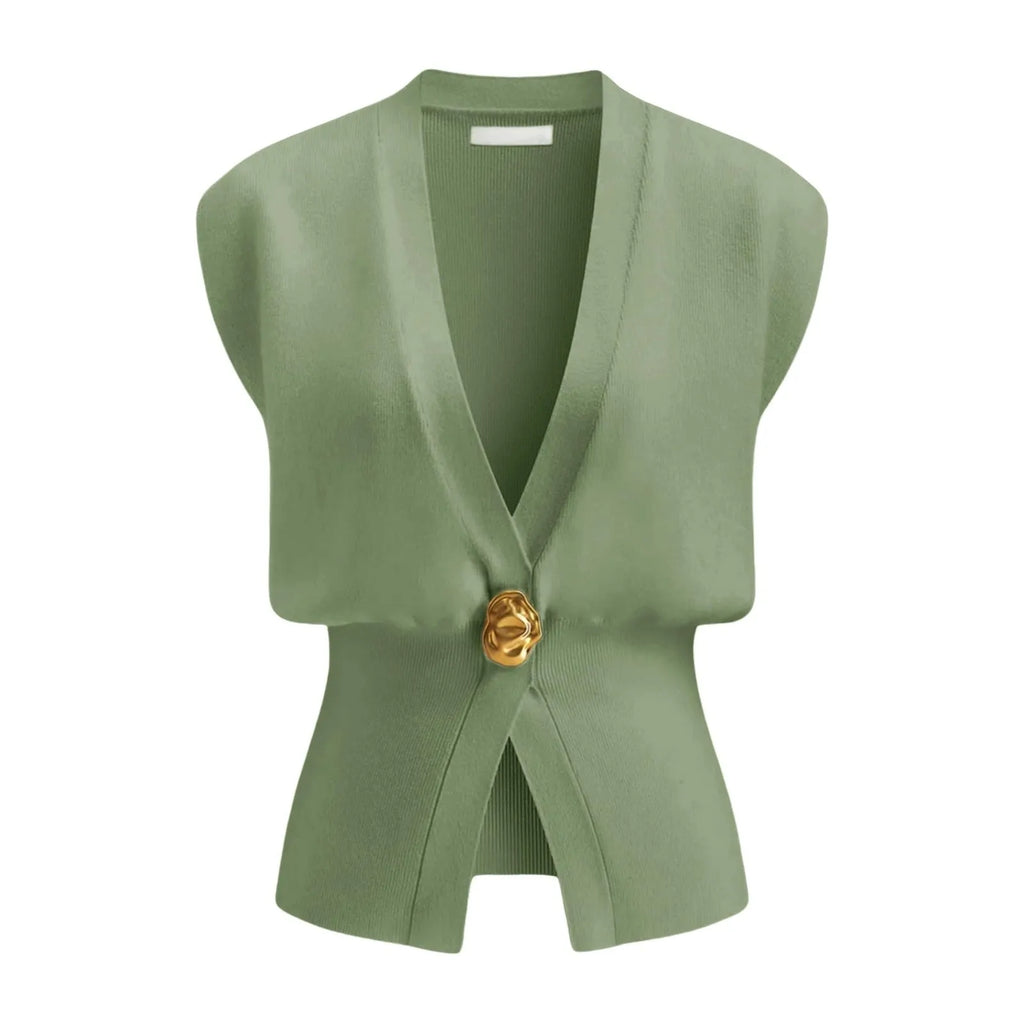 Women's V-neck button cardigan in knitted polyester fabric shown in multiple colour options