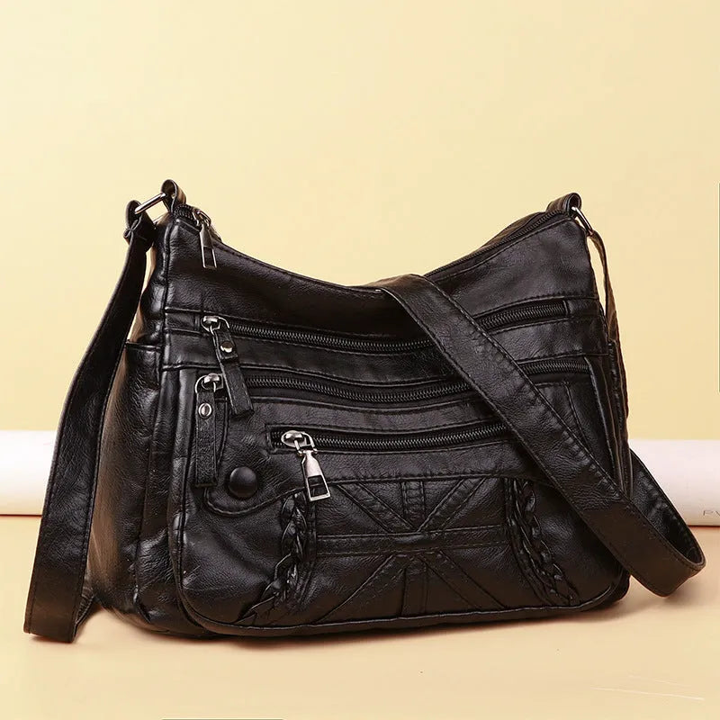 Casual Messenger Bag Multi-layer Multi-pocket PU Leather Bag for Daily Use Black Blue Brown Gray Red Soft Polyester Lining Sandwich Pocket Style