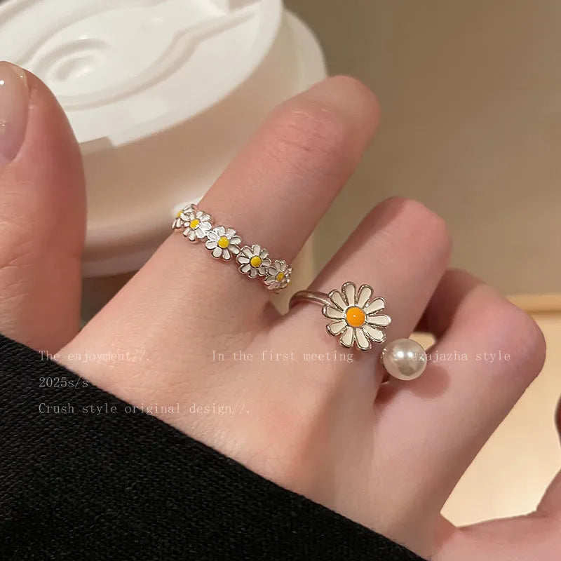 Women's adjustable copper twin ring set with electroplated finish showing opening band design
