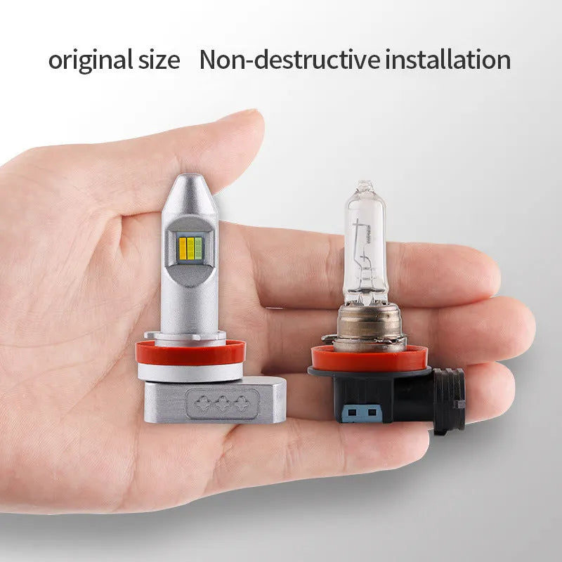 Aluminium LED fog light bulb unit with multiple base format options for car and motorcycle.