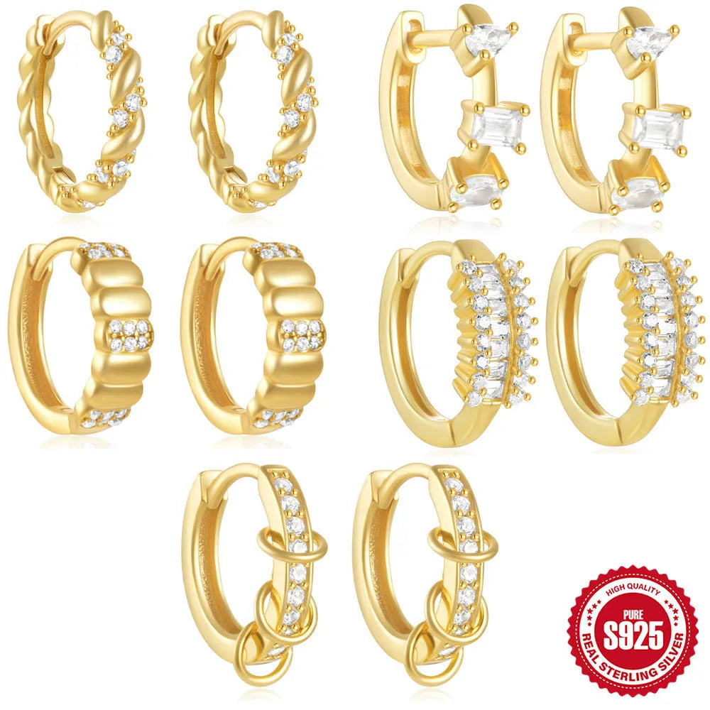 Geometric circle stud earrings in S925 sterling silver with electroplated gold or silver finish