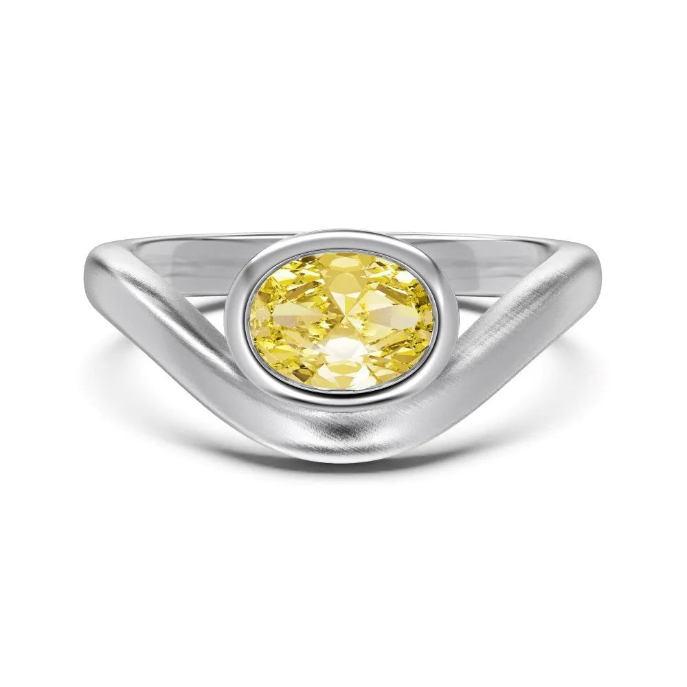 Women's simple oval silver ring electroplated platinum white diamond colour on white background