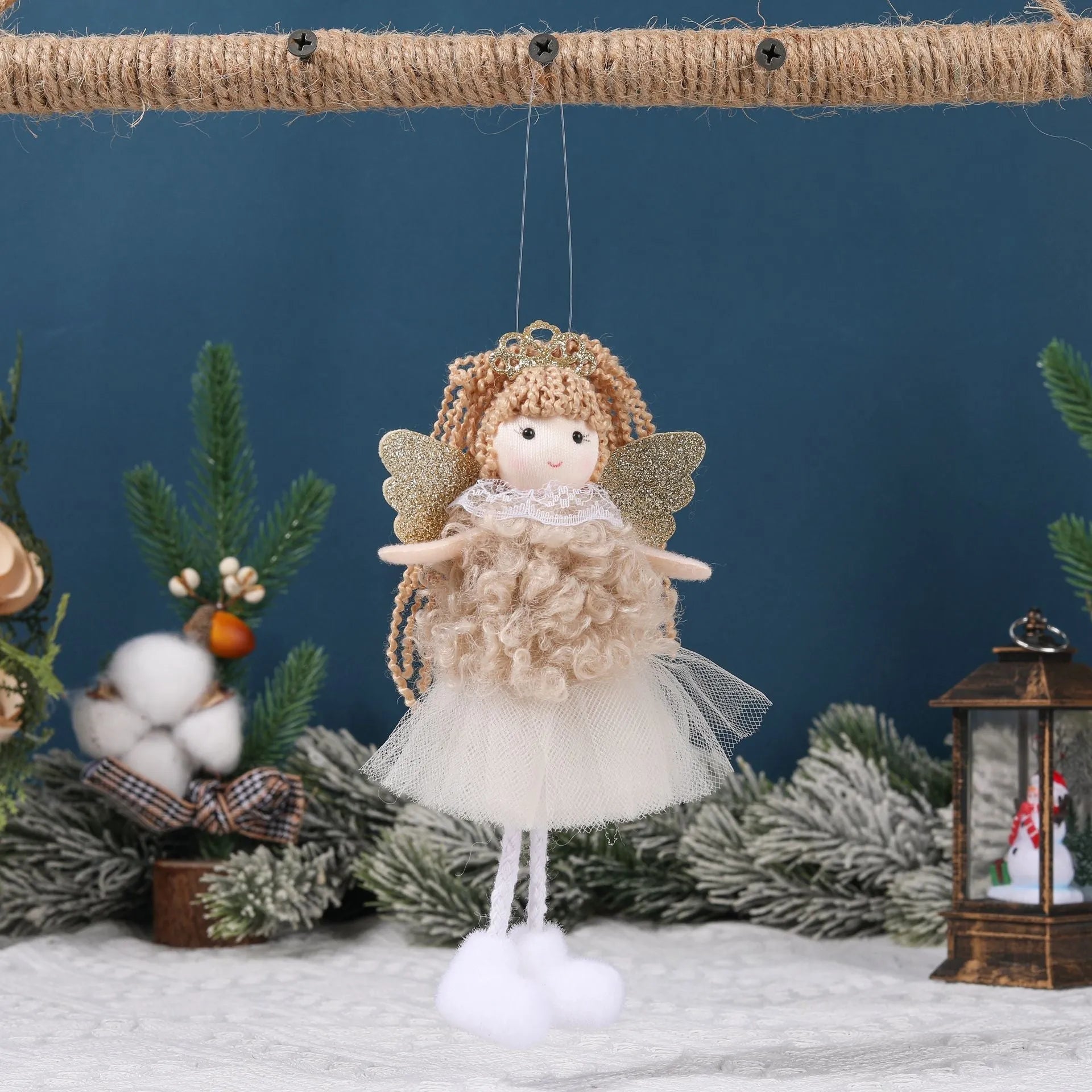 Fabric Christmas angel girl pendant hair clip for high ponytail in white, pink, and khaki colours