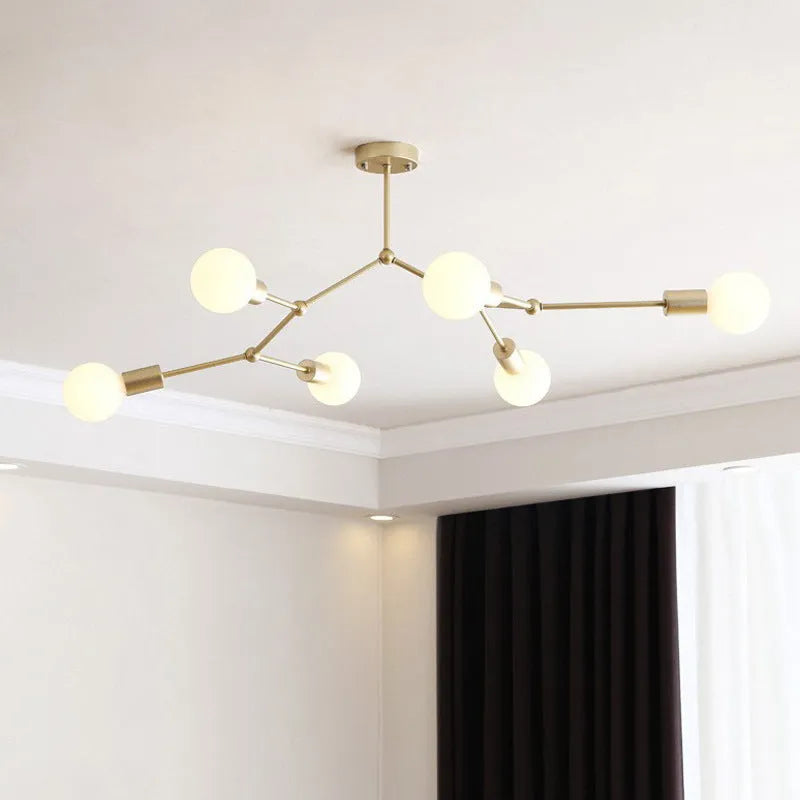 A Nordic-style iron chandelier ceiling lamp with multiple light heads, shown in a black finish.