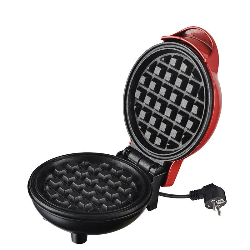 Mini waffle machine in white, 16.5cm tall, with electric heating tube and UK plug, on a countertop