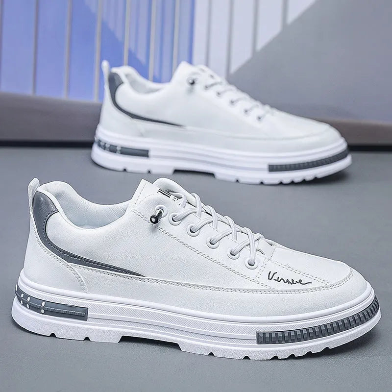 Men's black and white platform sneakers with elastic bands and round toe design