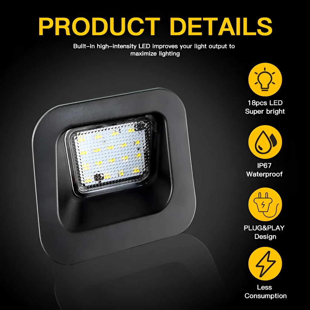 Dodge Ram license plate light, 12V 5W, white 7000K, PC lens, Black Blackened or Transparent options