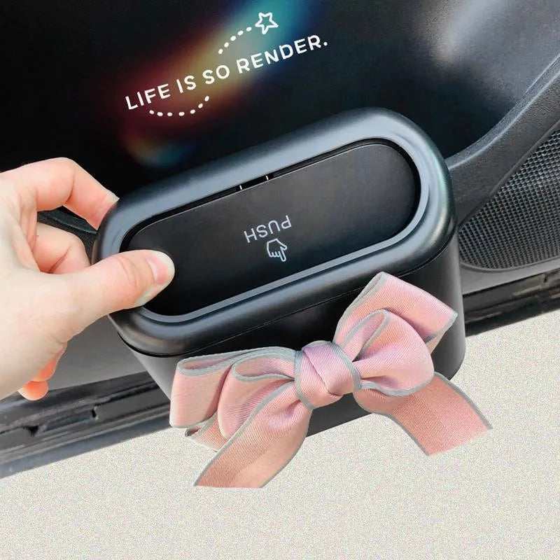 Plastic car garbage bin with front door hook mount in black bow, 15.5x6.5x14cm