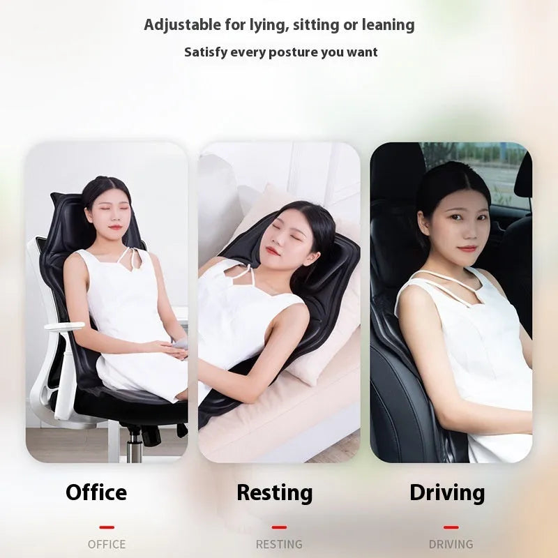 Full body massage car mat with handheld remote and artificial leather surface showing hot compress controls