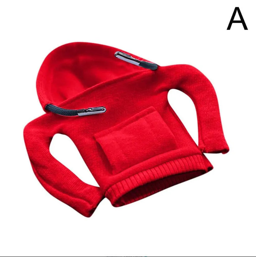 Cloth car gear shift knob hoodie cover in multiple colour options next to a gear lever.