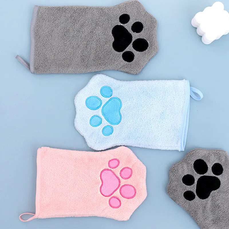 Glove Dog quick-drying absorbent pet towel in coral fleece, 15x22cm, available in pink, sky blue, and gray