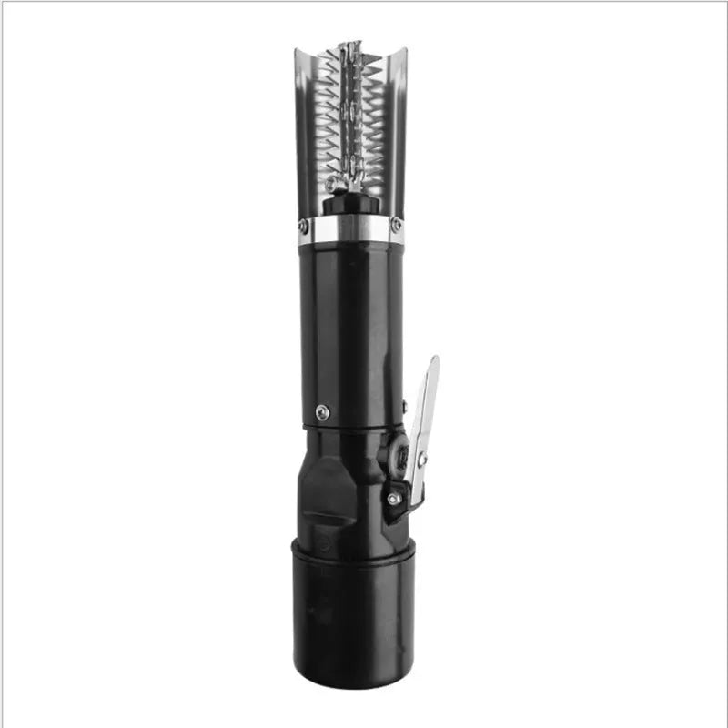 Black electric fish scale scraper tool with brush head and wireless base
