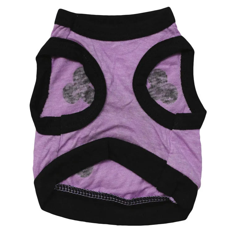 Blue Halloween dog vest with white skull bones pattern on colour block cotton fabric