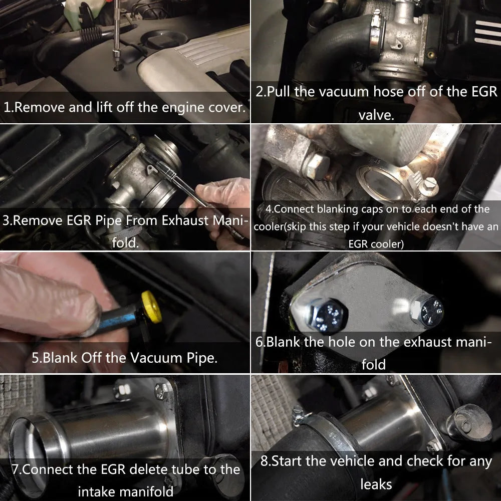 BMW E46 EGR removal pipe kit with blanking plates and hardware for diesel engine modification