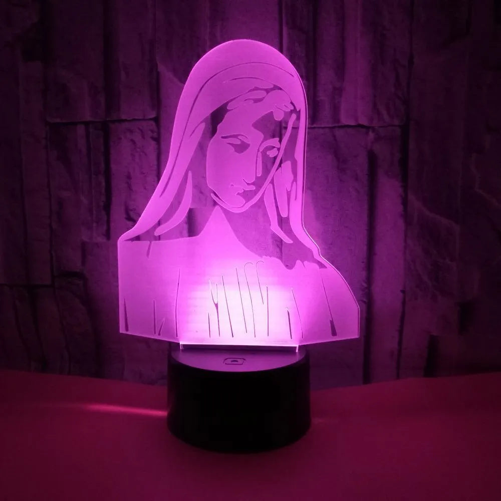 3D LED night light showing colourful dual-ring pattern from laser-engraved acrylic on an ABS base.