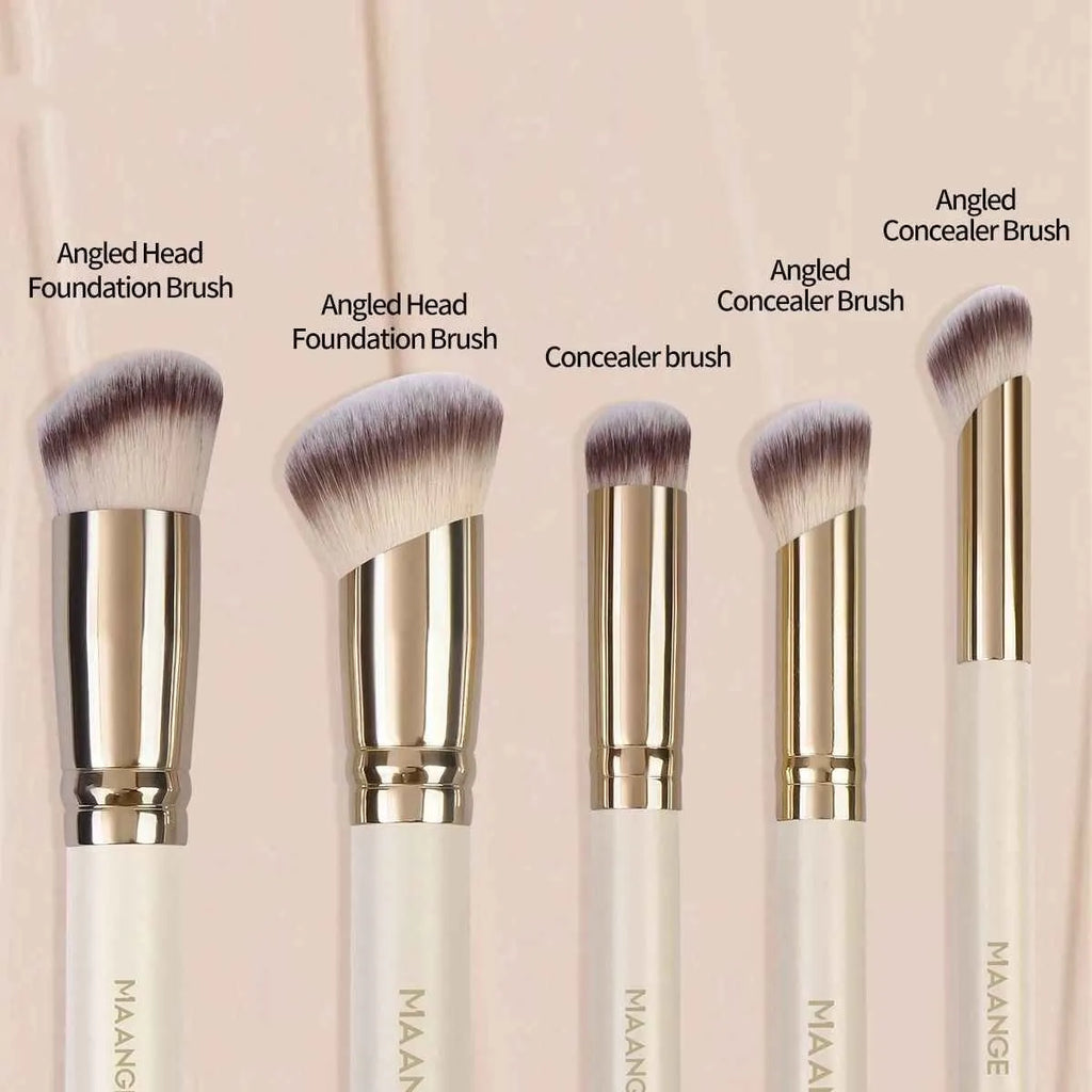 MAANGE angled blush makeup brush set in apricot with synthetic bristles